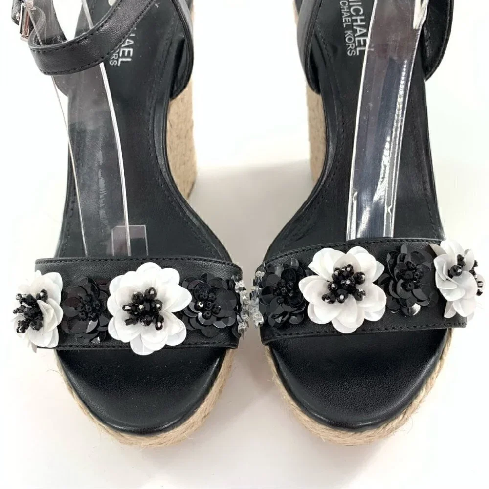 Michael Michael kors sandals 5 35 Jill black white leather platform Espadrilles